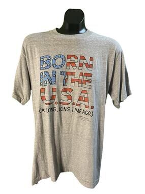Vintage Shoebox Greetings “Born In The U.S.A. (A Long, Long Time Ago)” Tee Gray